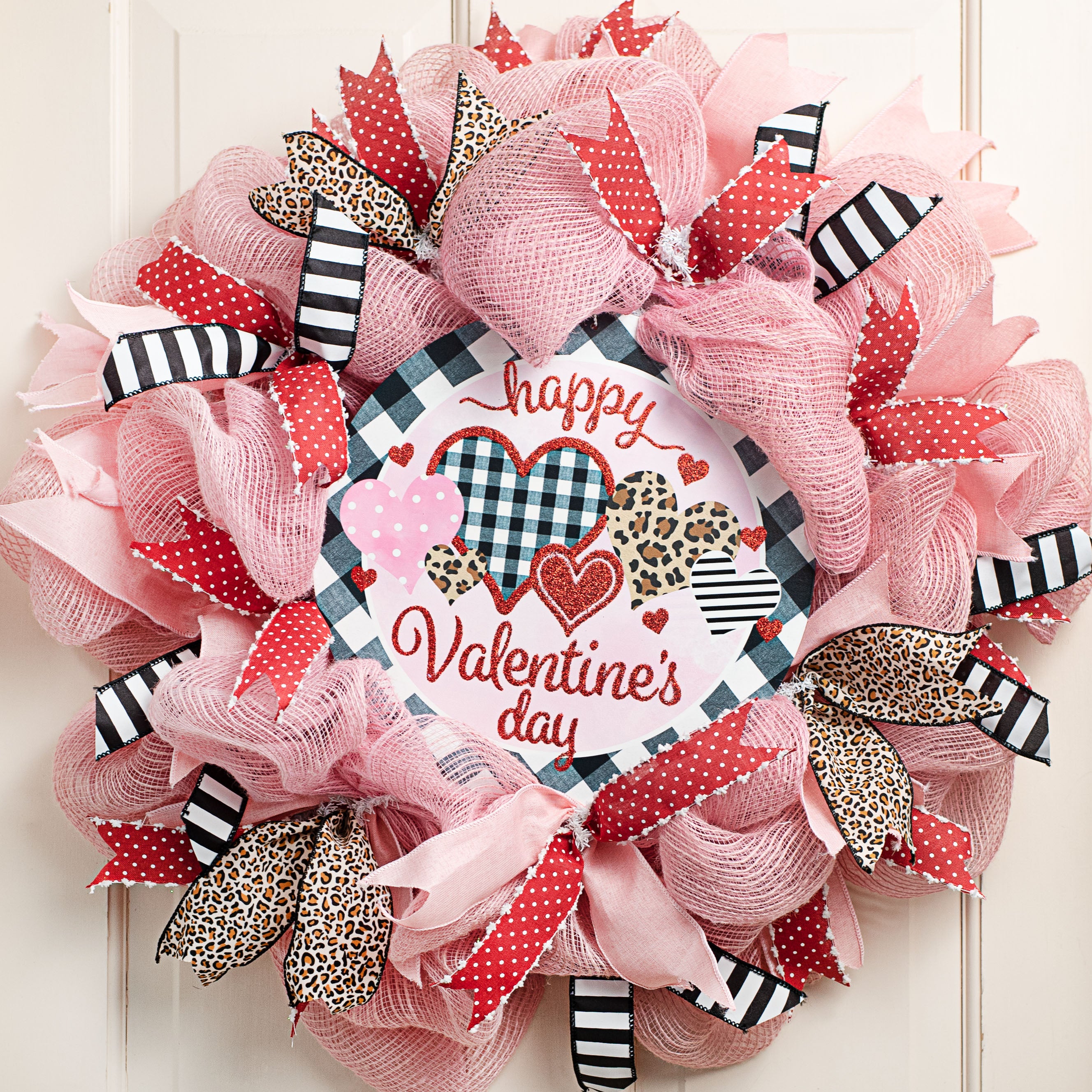 12" Metal Sign: Happy Valentine's Day Cheetah Patterned Hearts