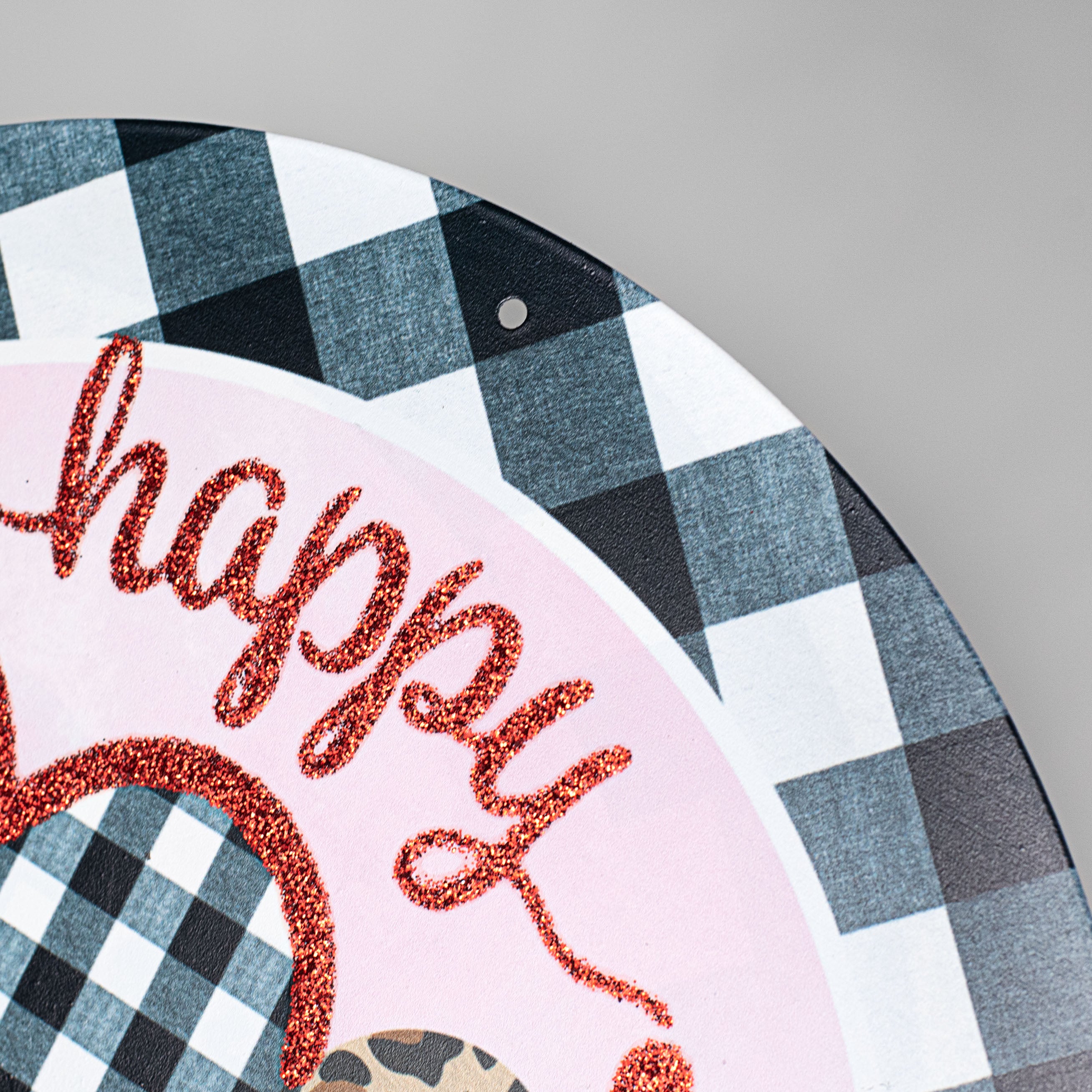 12" Metal Sign: Happy Valentine's Day Cheetah Patterned Hearts