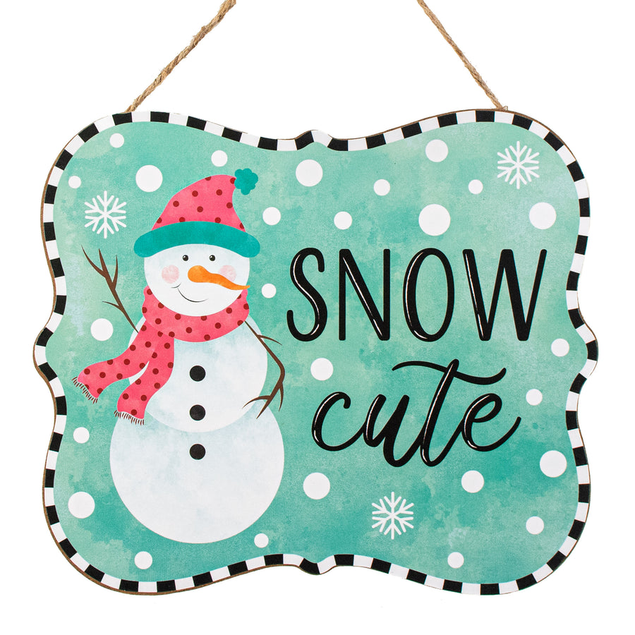 10" Scalloped Wooden Sign: Snow Cute Snowman