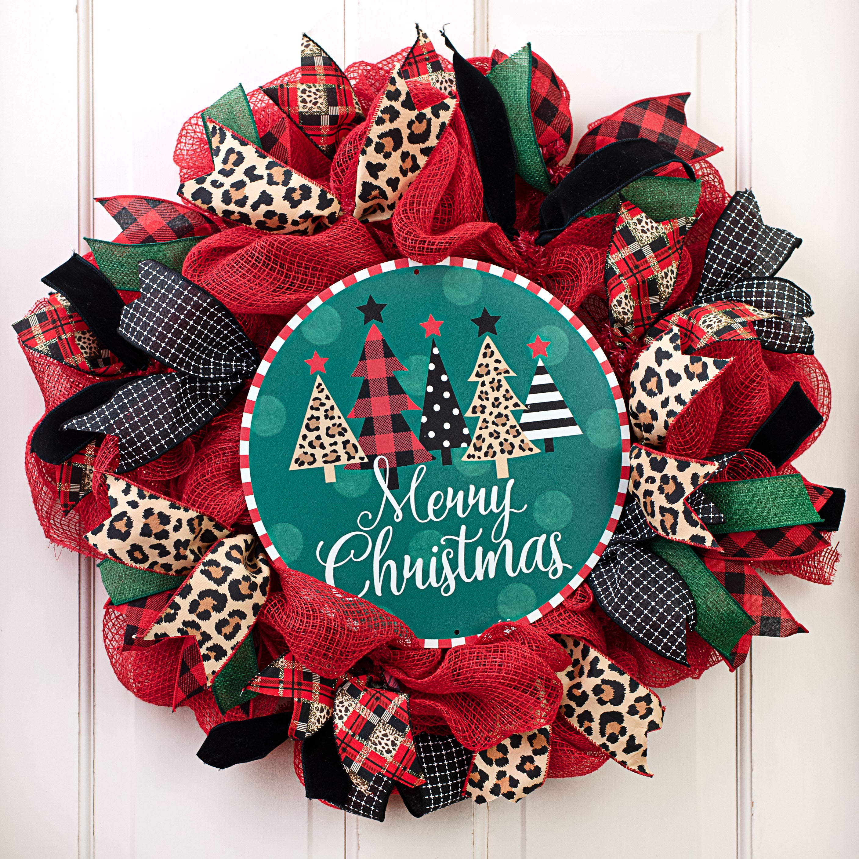 12" Metal Sign: Patterned Buffalo Plaid Trees Christmas