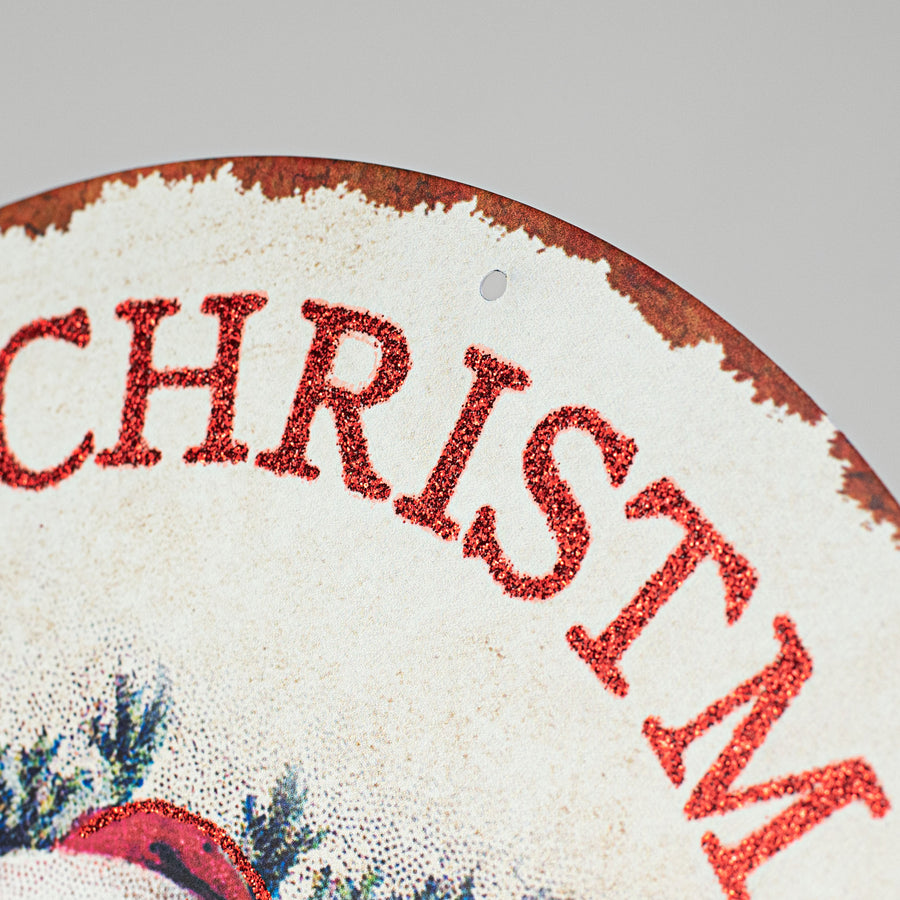 12" Metal Sign: Antique Santa With Gifts