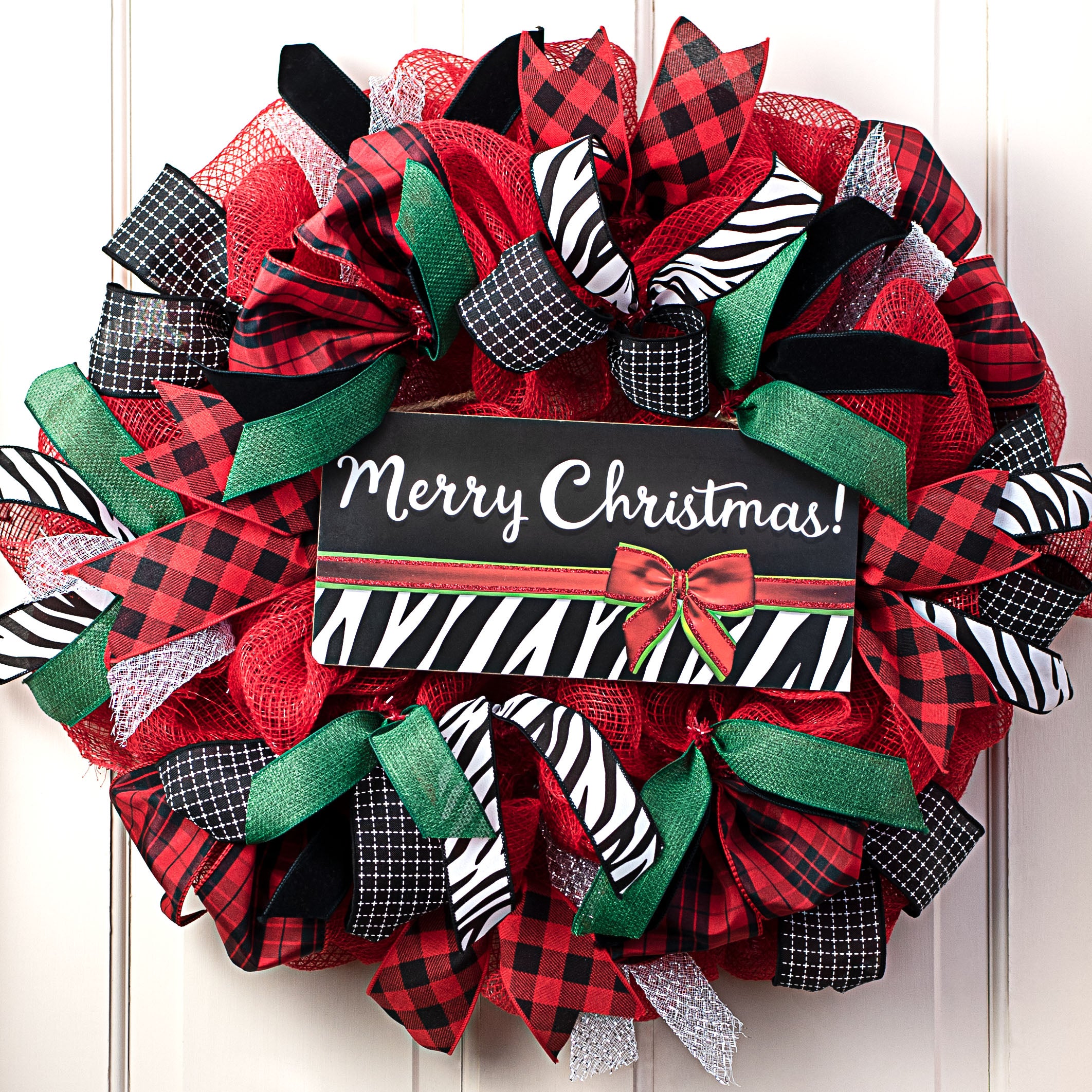 12" Wooden Sign: Zebra Stripes Merry Christmas