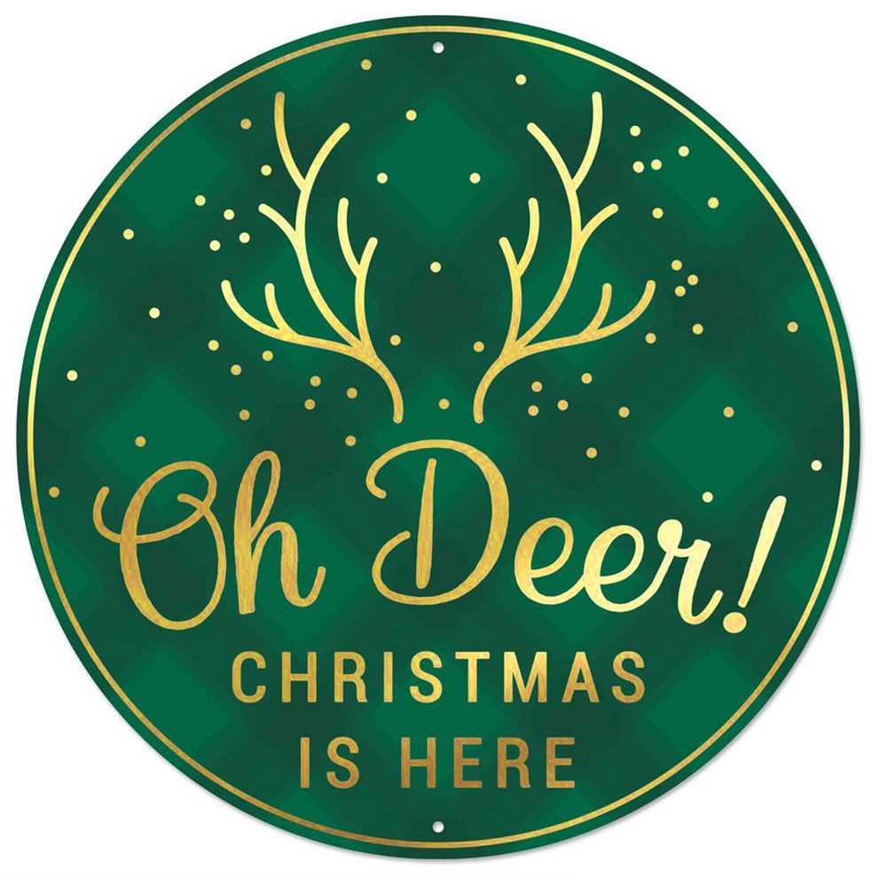 12" Metal Sign: Emerald & Gold Oh Deer Christmas