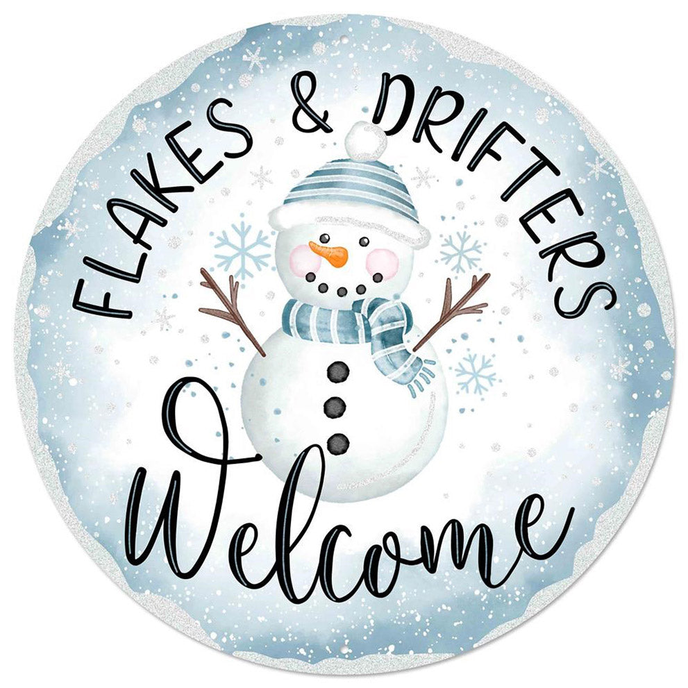 12" Metal Sign: Flakes & Drifters Welcome Snowman