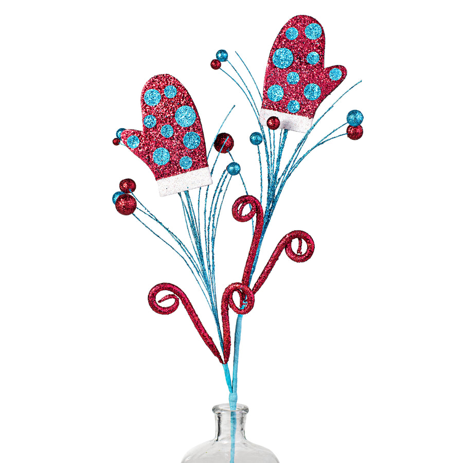 29" Glitter Mittens Pine Spray: Red & Turquoise