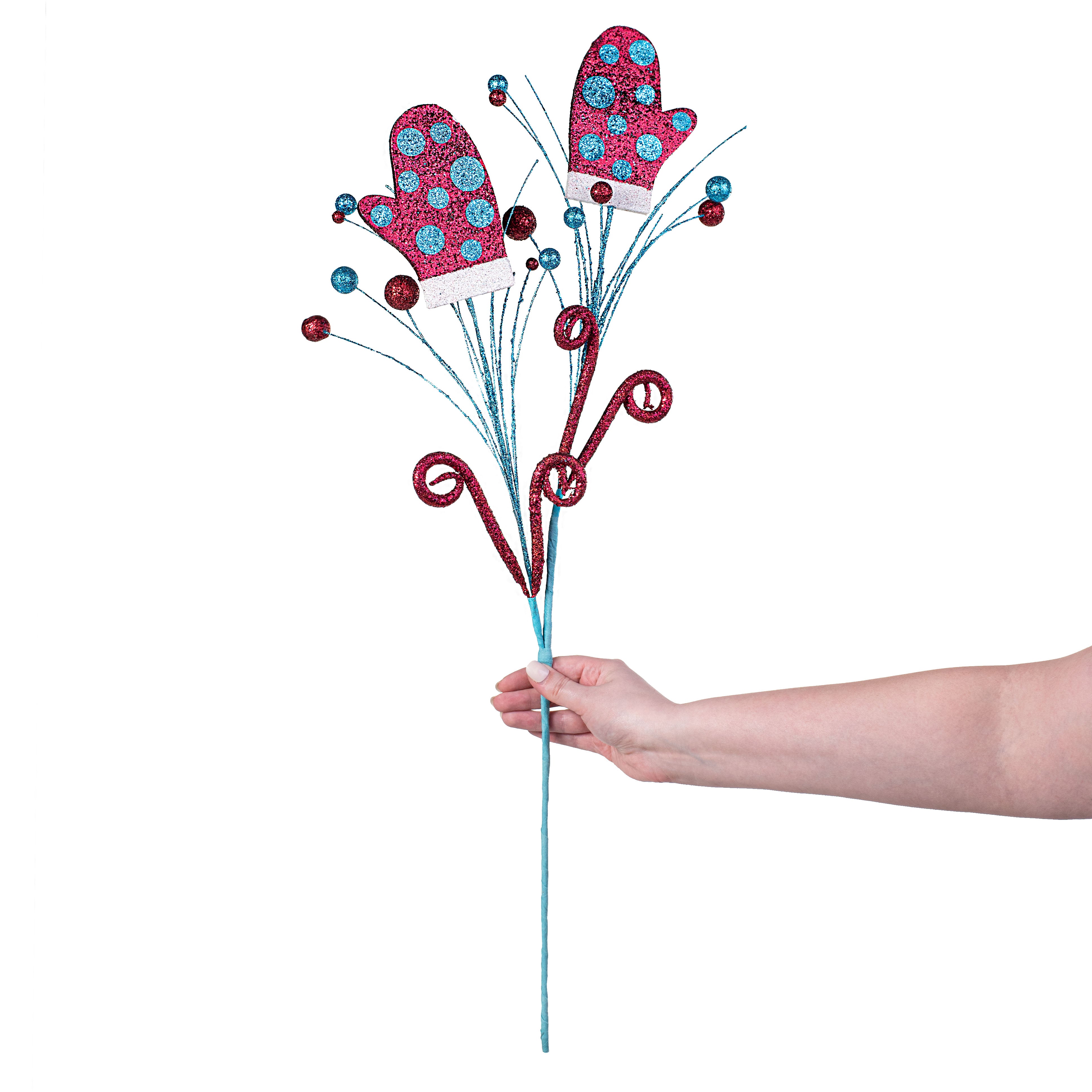 29" Glitter Mittens Pine Spray: Red & Turquoise