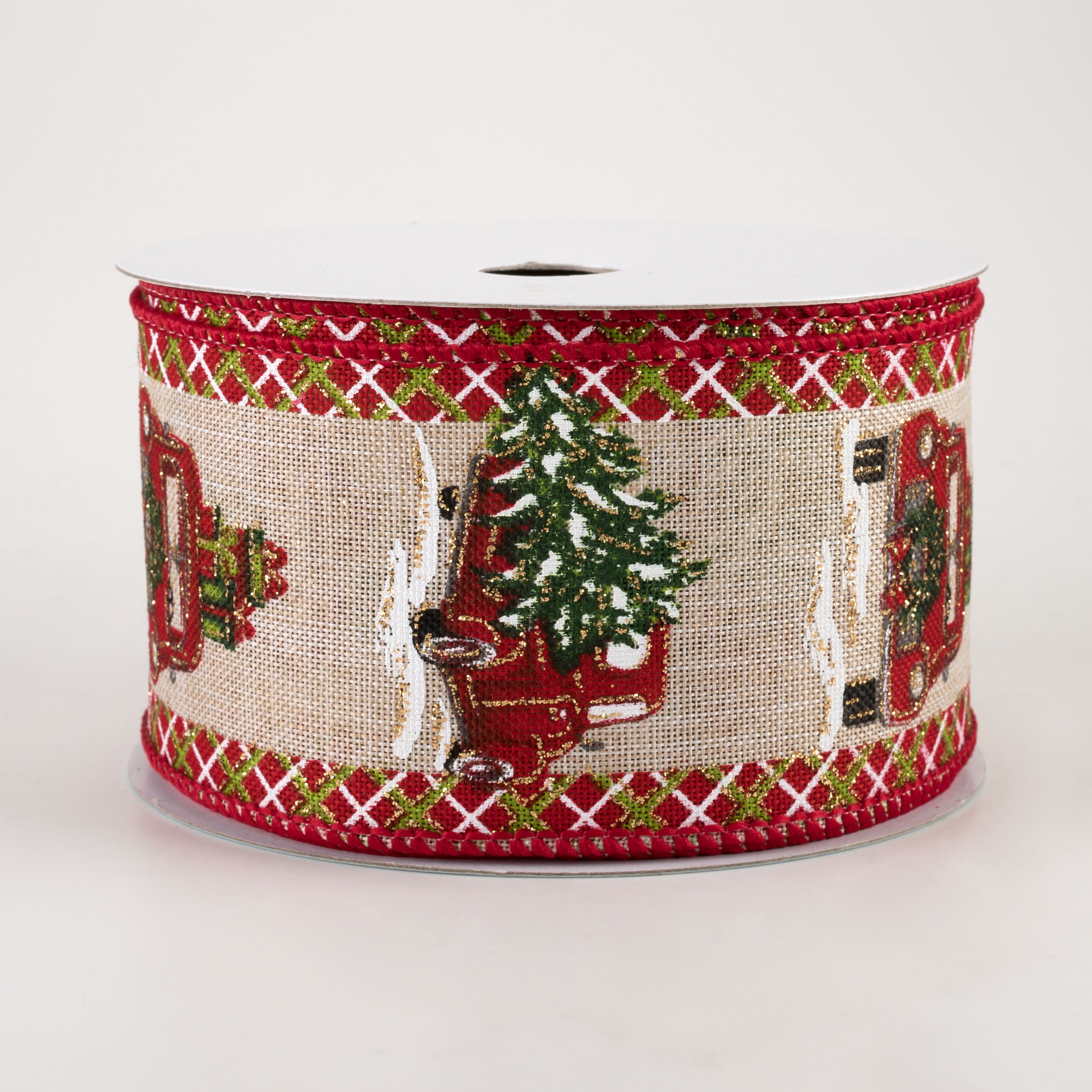 2.5" Glitter Truck, Tree, Presents Plaid Edge Ribbon (10 Yards)