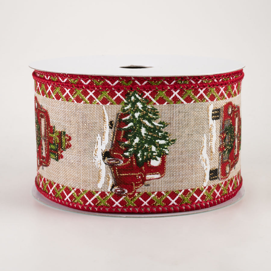 2.5" Glitter Truck, Tree, Presents Plaid Edge Ribbon (10 Yards)