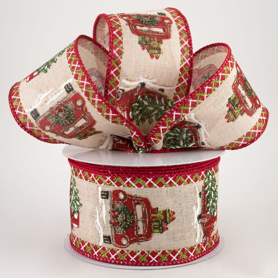 2.5" Glitter Truck, Tree, Presents Plaid Edge Ribbon (10 Yards)