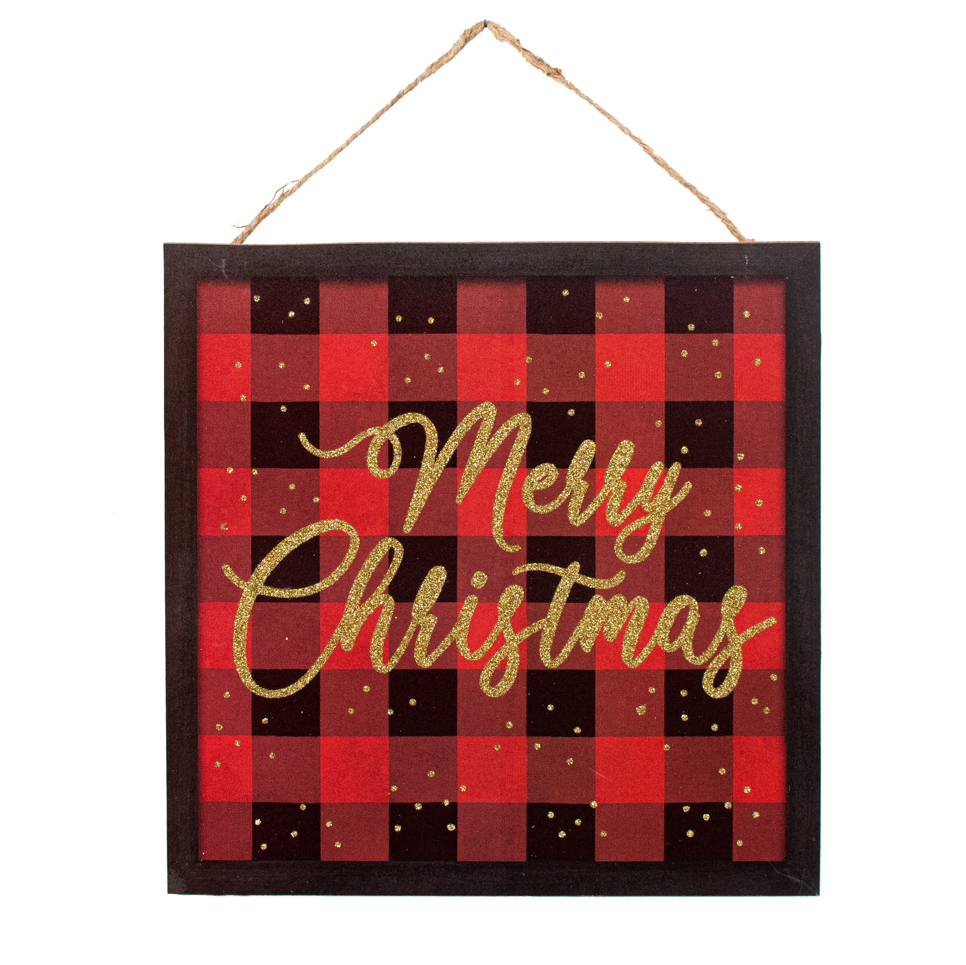 10" Square Wooden Sign: Buffalo Check Merry Christmas