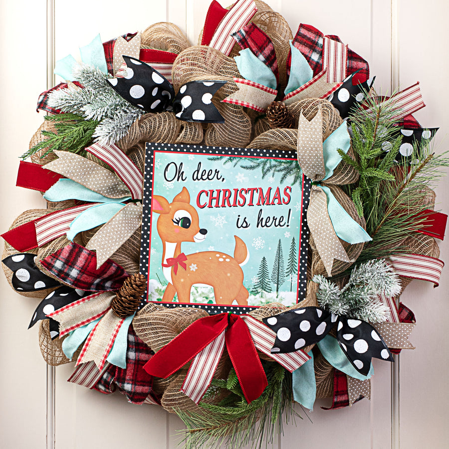 10" Square Wooden Sign: Oh Deer Christmas is Here