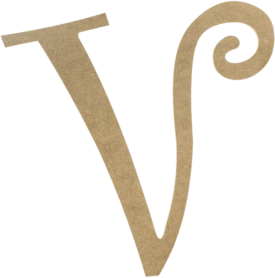 14" Decorative Wooden Curly Letter: V