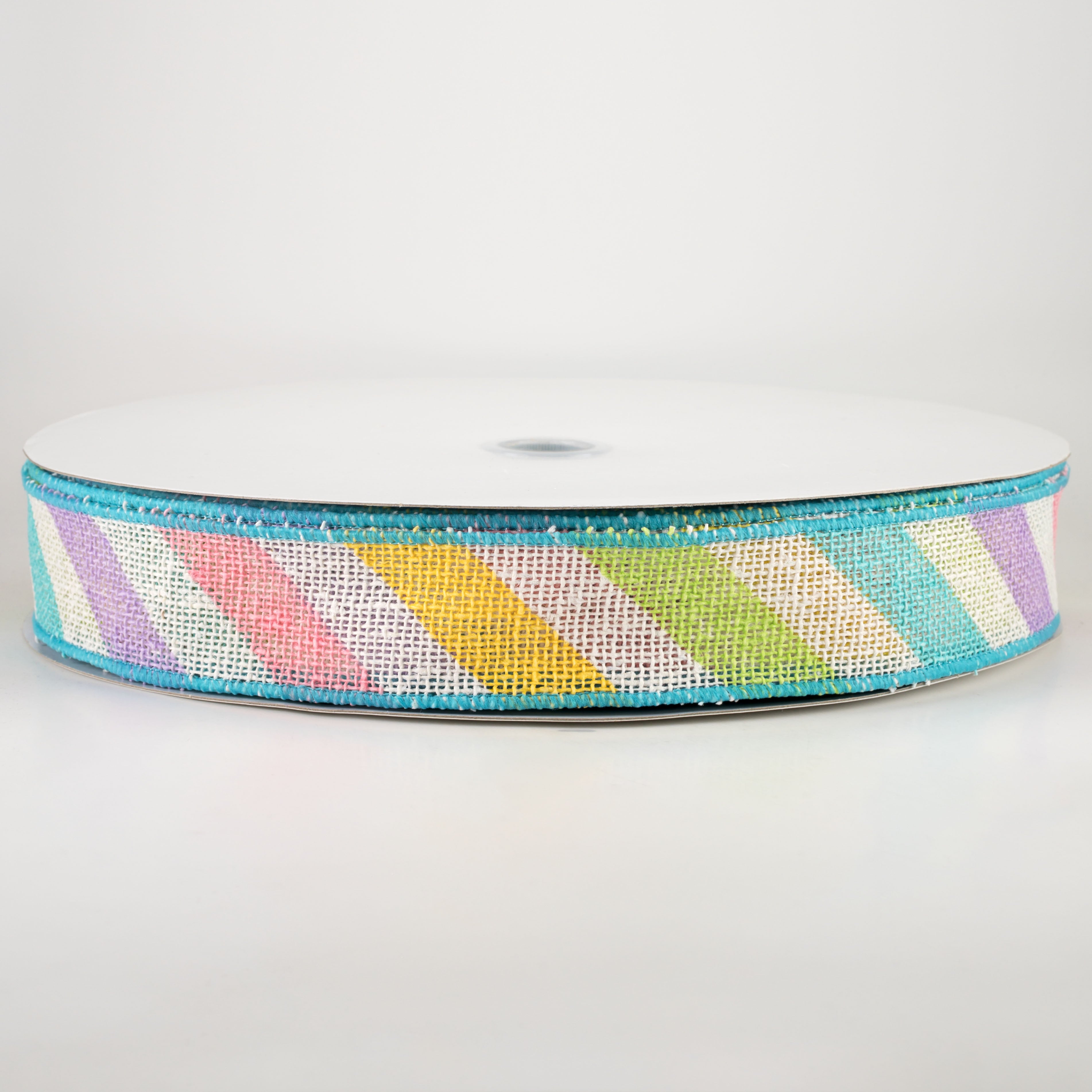 1.5" Large Multi Diagonal Stripe Ribbon: Off White & Pastels (50 Yards)