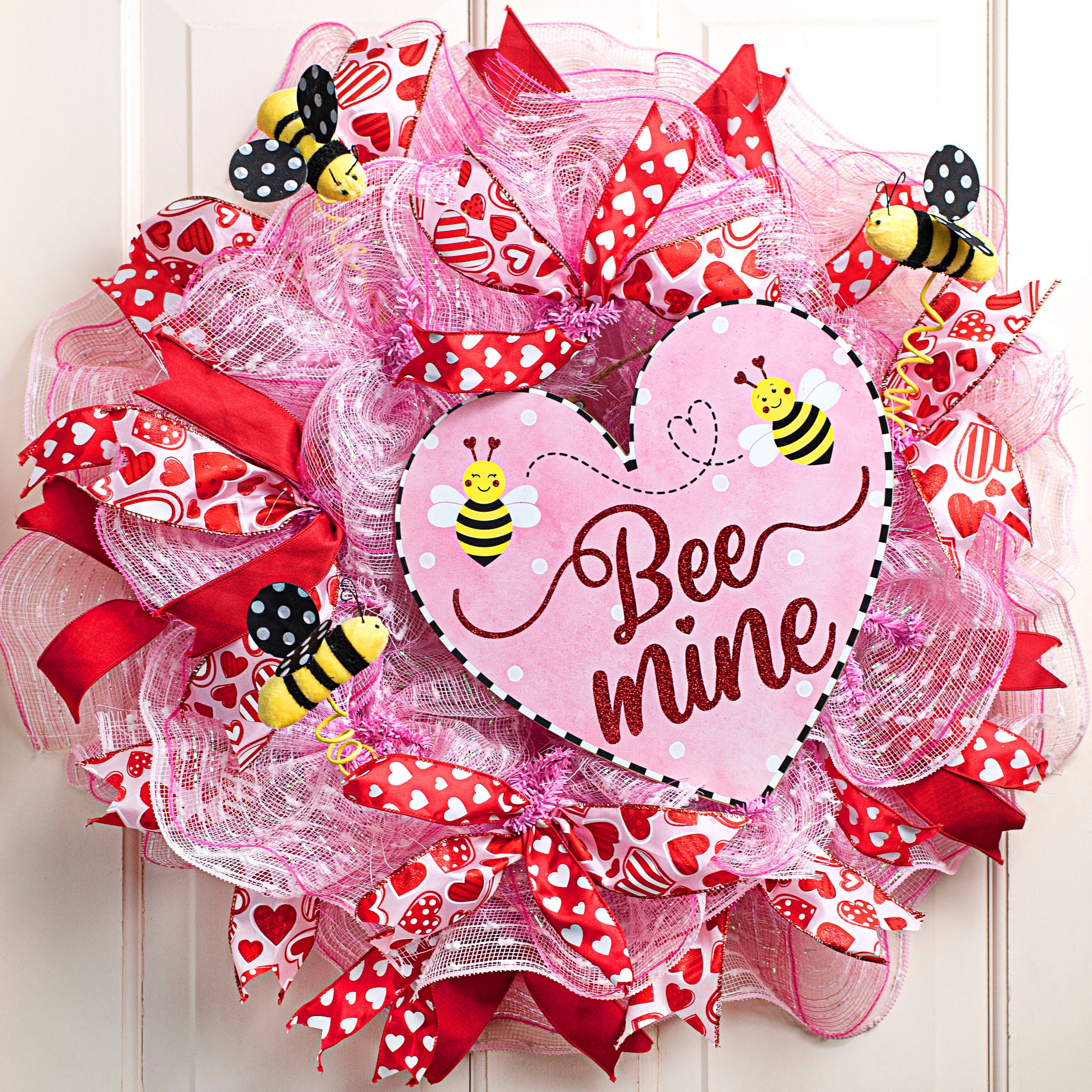 12" Wooden Heart Sign: Bee Mine Glitter