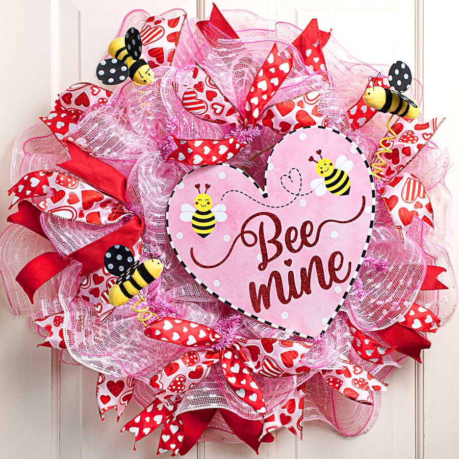 12" Wooden Heart Sign: Bee Mine Glitter
