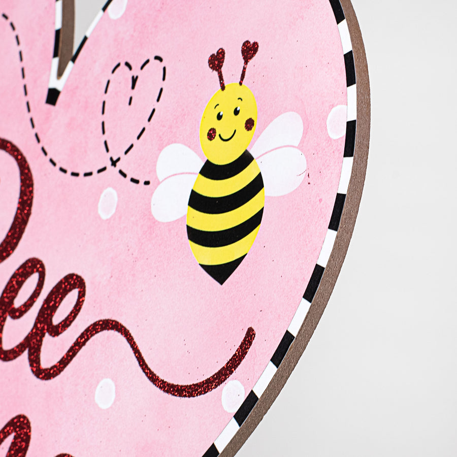 12" Wooden Heart Sign: Bee Mine Glitter