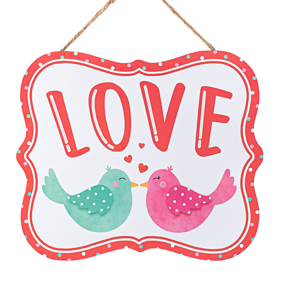 10" Scalloped Wooden Sign: Love Birds Fancy Frame