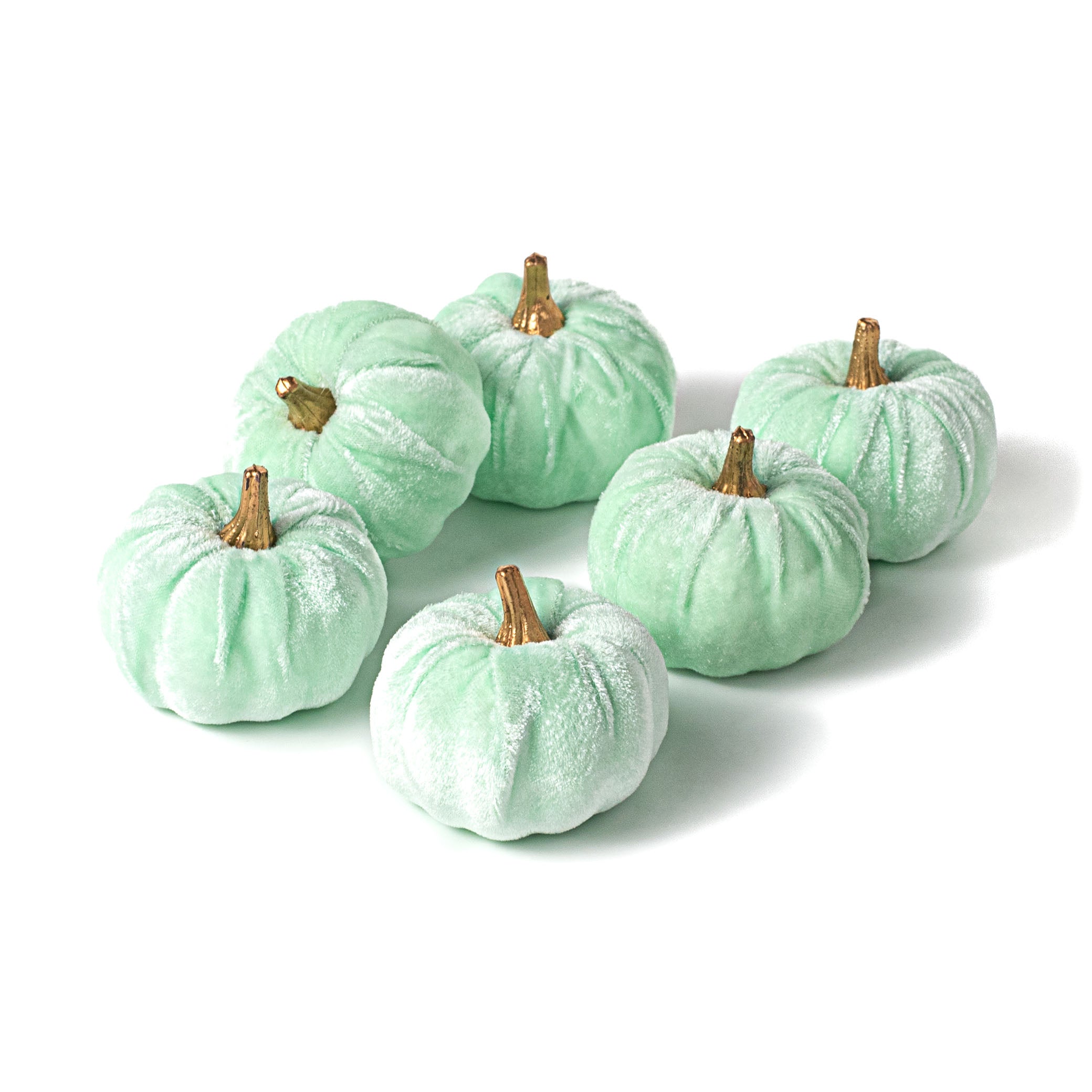 3" Velvet Pumpkins: Mint (Set of 6)