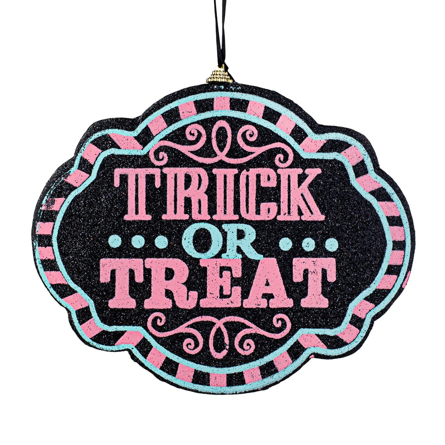 9.5" Trick Or Treat Sign: Mint & Pink