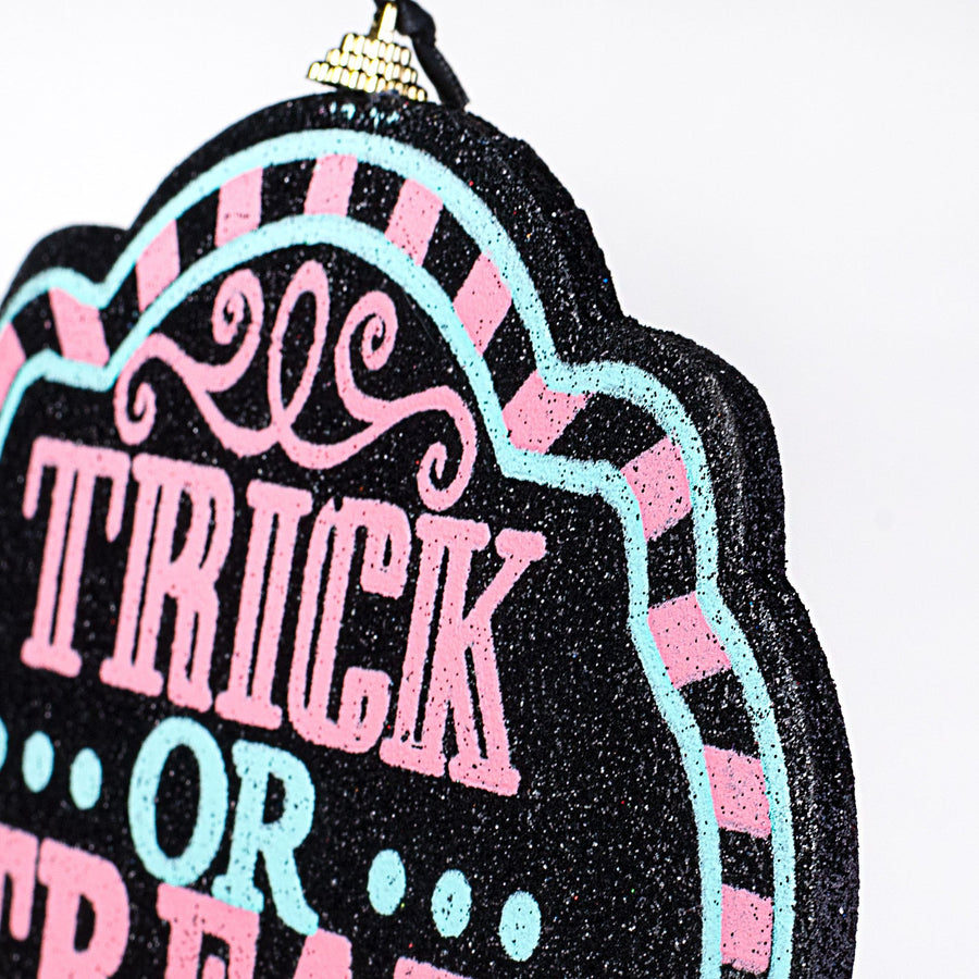 9.5" Trick Or Treat Sign: Mint & Pink