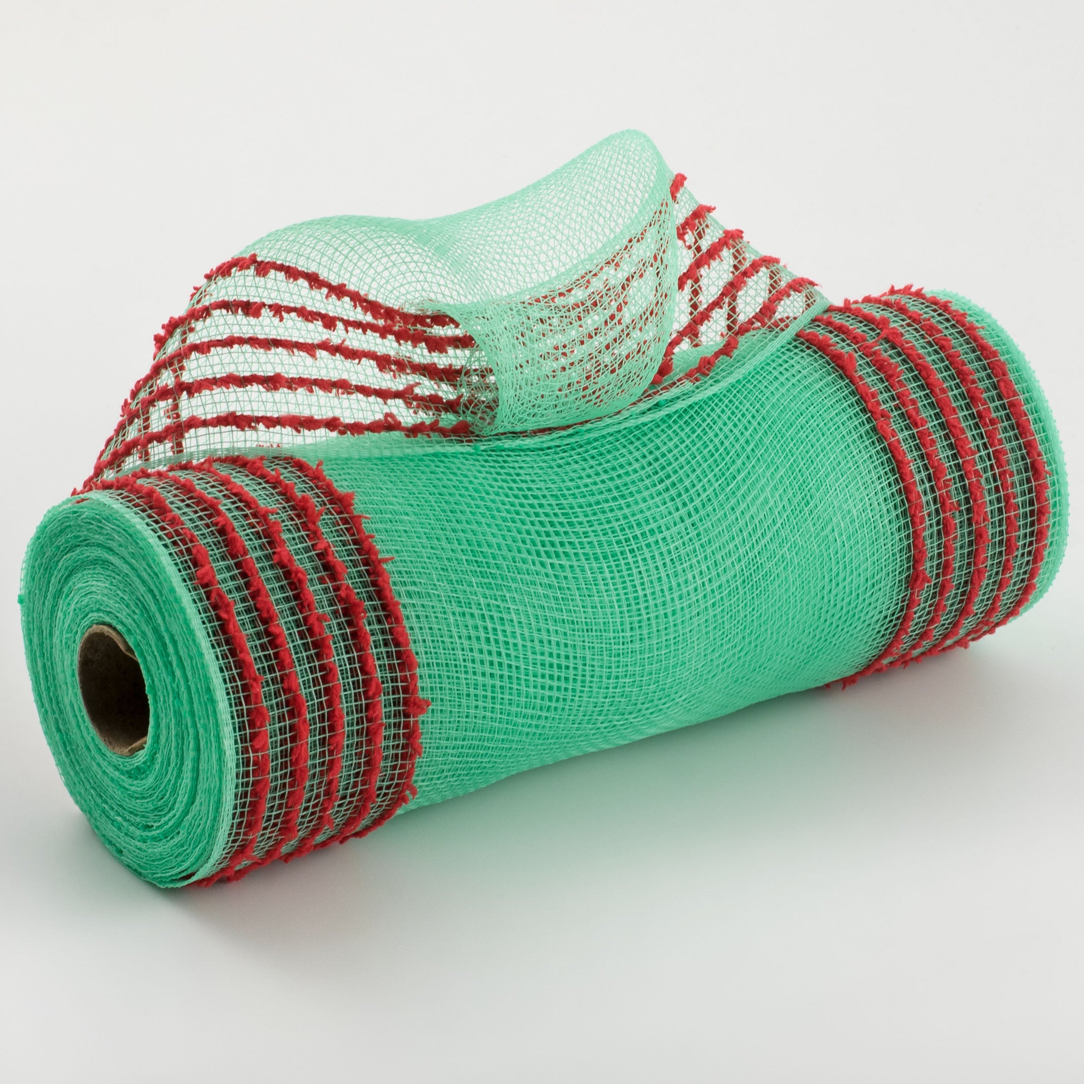 10" Border Stripe Snowdrift Mesh: Mint Green & Red