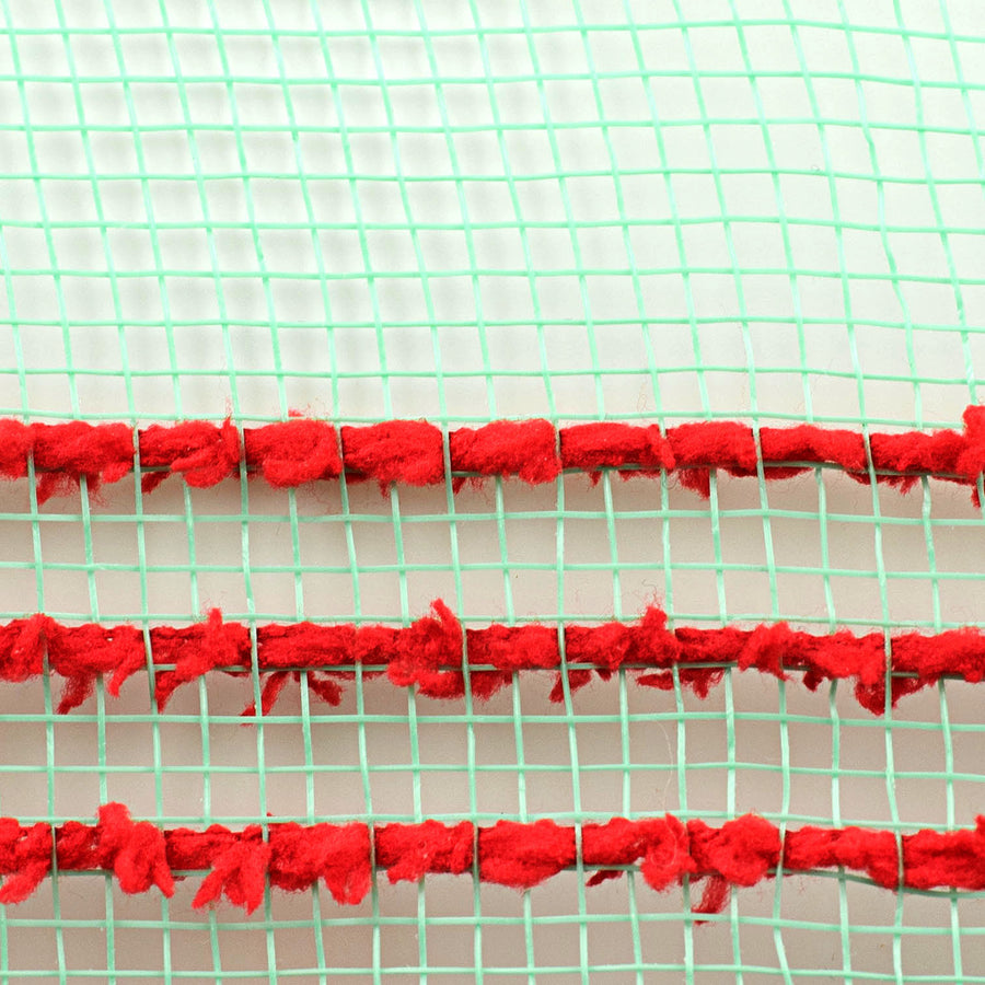 10" Border Stripe Snowdrift Mesh: Mint Green & Red
