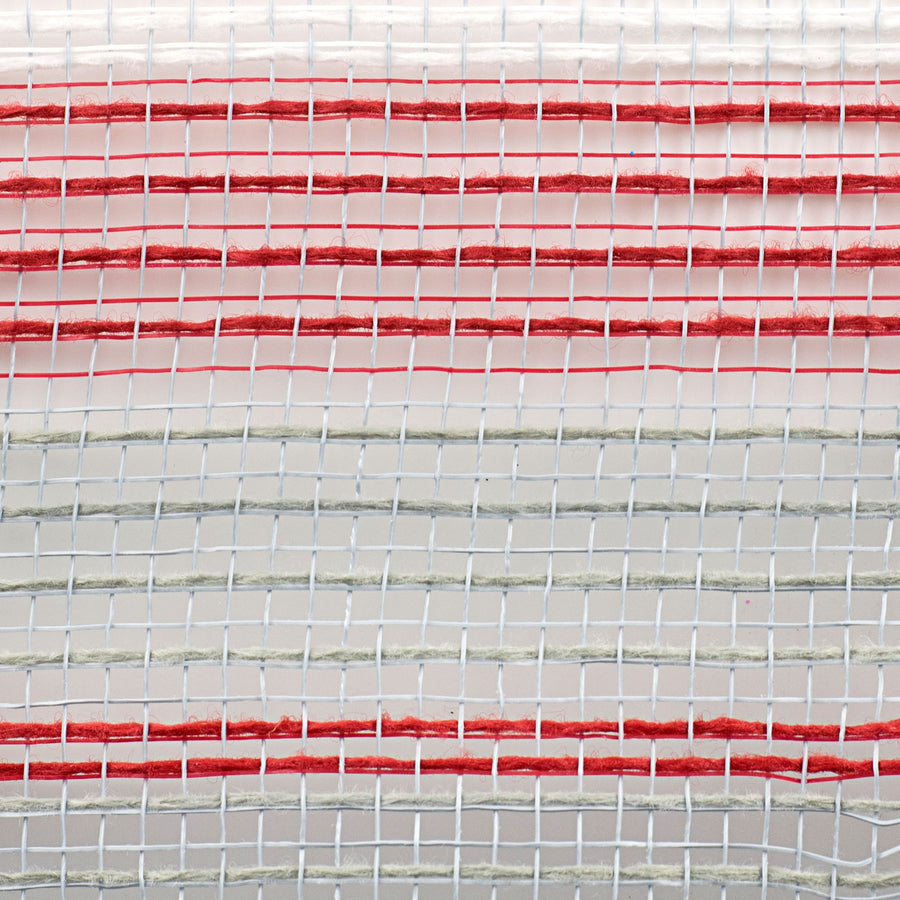 10" Faux Jute & Thick Stripe Mesh: Grey, Red, White