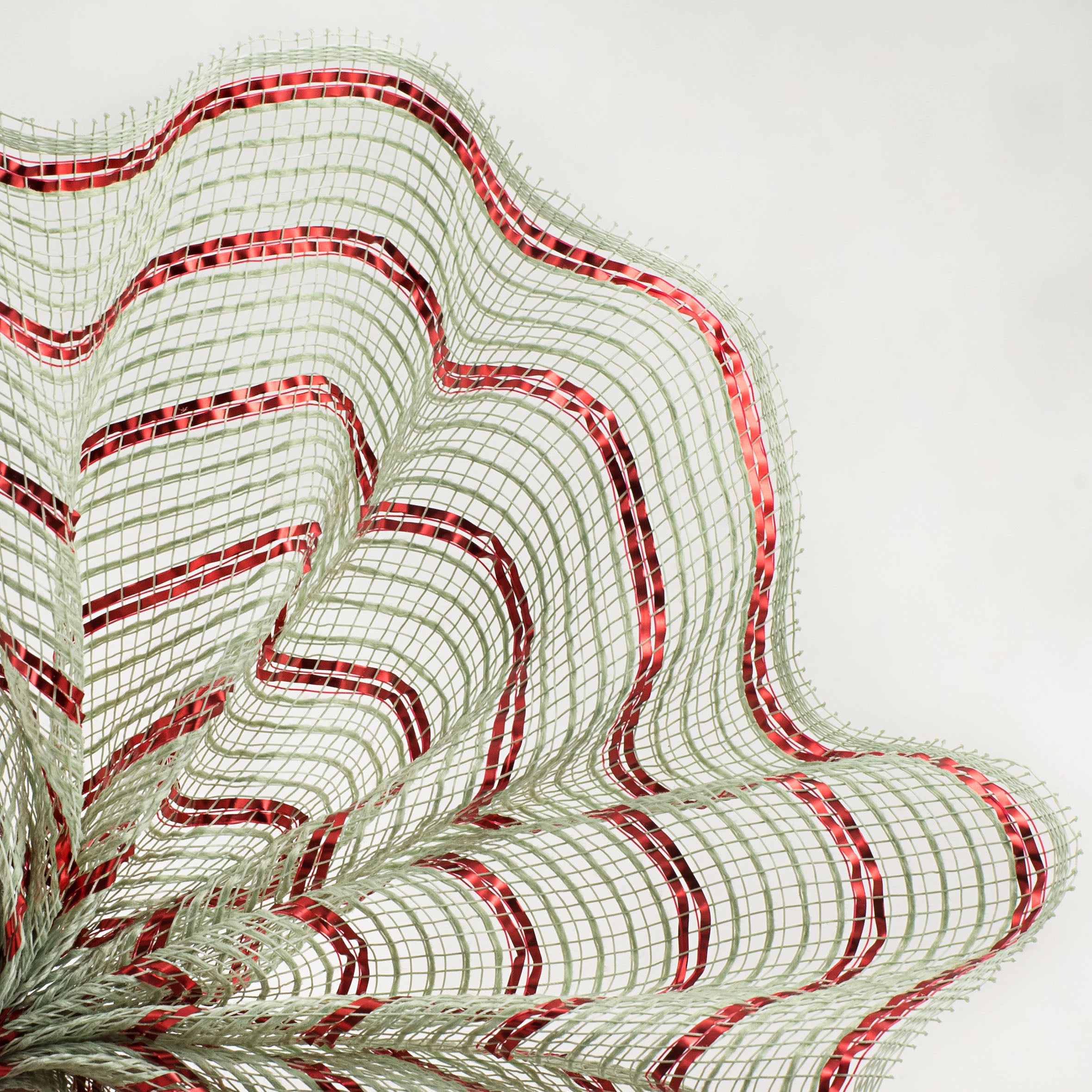 10" Poly Jute Deco Mesh: Sage & Red Laser Metallic Stripe (10 Yards)