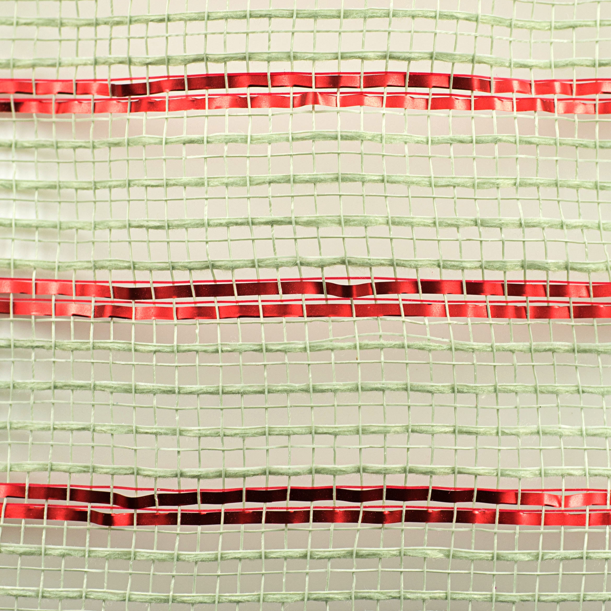 10" Poly Jute Deco Mesh: Sage & Red Laser Metallic Stripe (10 Yards)