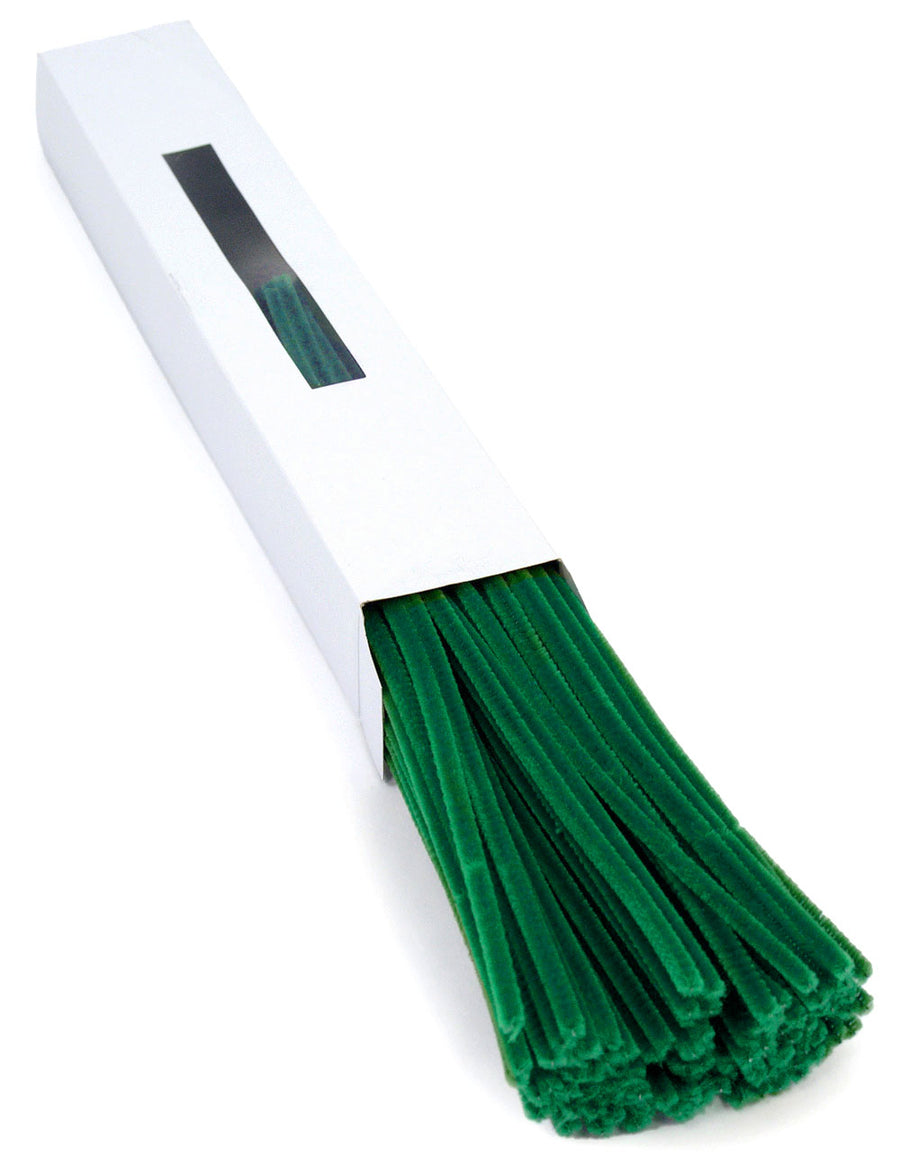 12" Pipe Cleaner Stems: 6mm Chenille Holiday Green (100)
