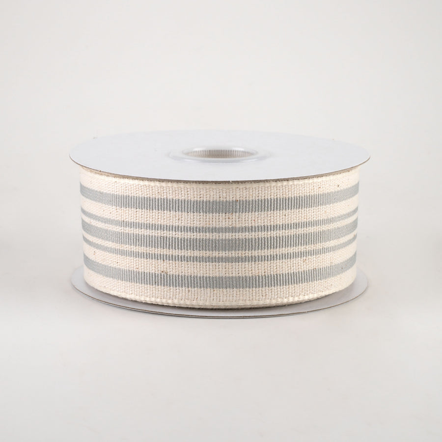 1.5" French Ticking Stripe Ribbon: Ivory & Grey (10 Yards)