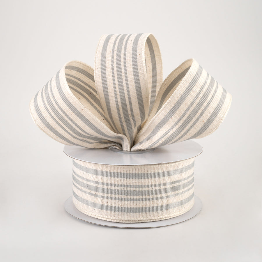 1.5" French Ticking Stripe Ribbon: Ivory & Grey (10 Yards)