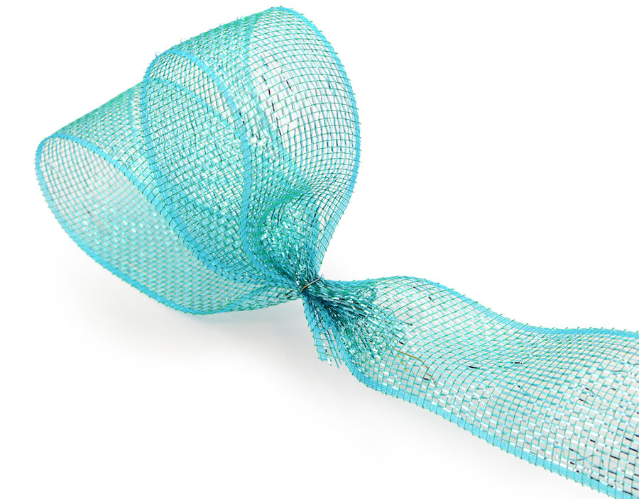 2.5" Poly Deco Mesh Ribbon: Metallic Teal