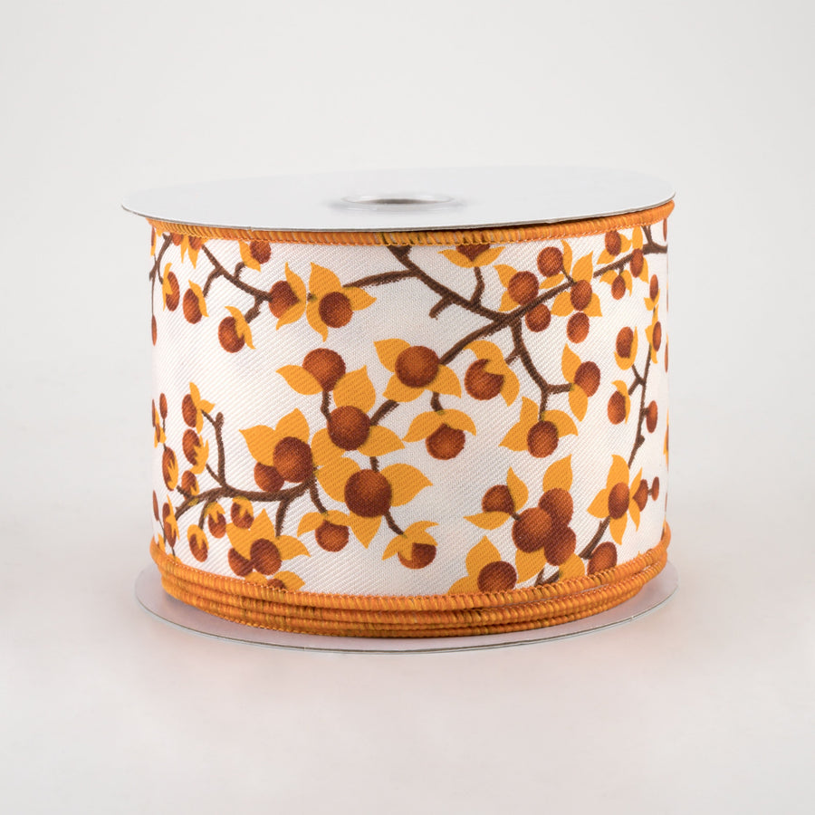 2.5" Bittersweet Berries Ribbon: Ivory, Mustard, Rust (10 Yards)