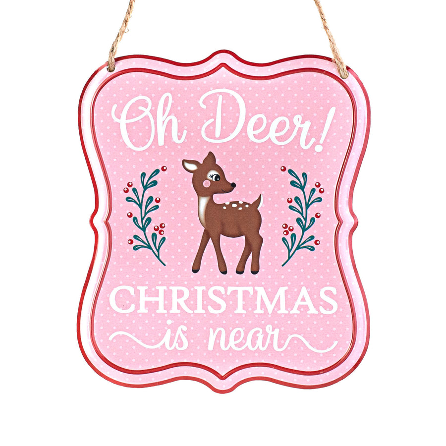 7" Scalloped Metal Sign: Oh Deer Christmas