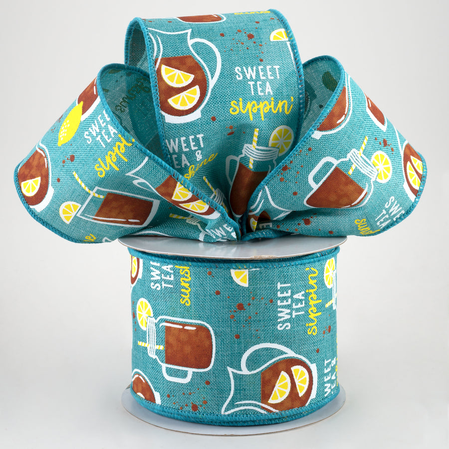 2.5" Sweet Tea With Lemon Ribbon: Teal (10 Yards)