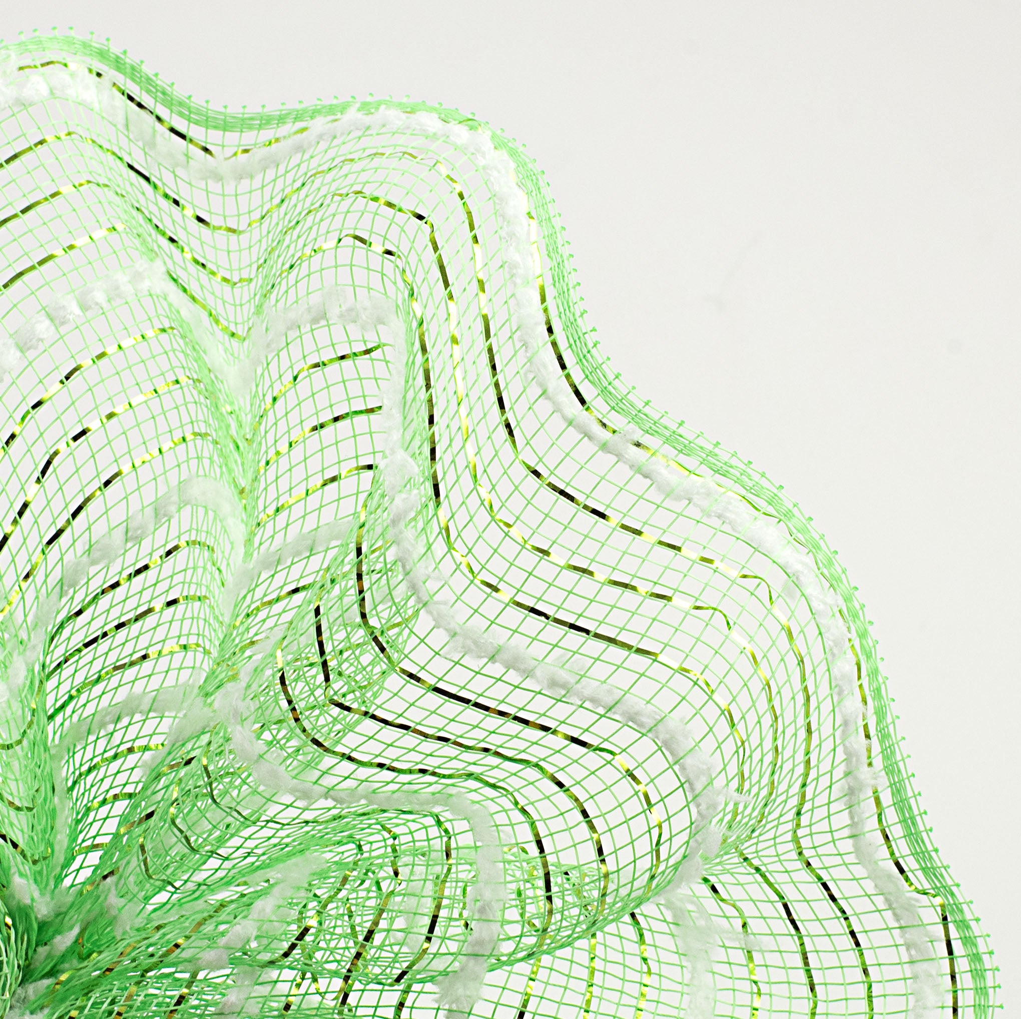 10" Snowdrift Deco Mesh: Lime Green Foil & White