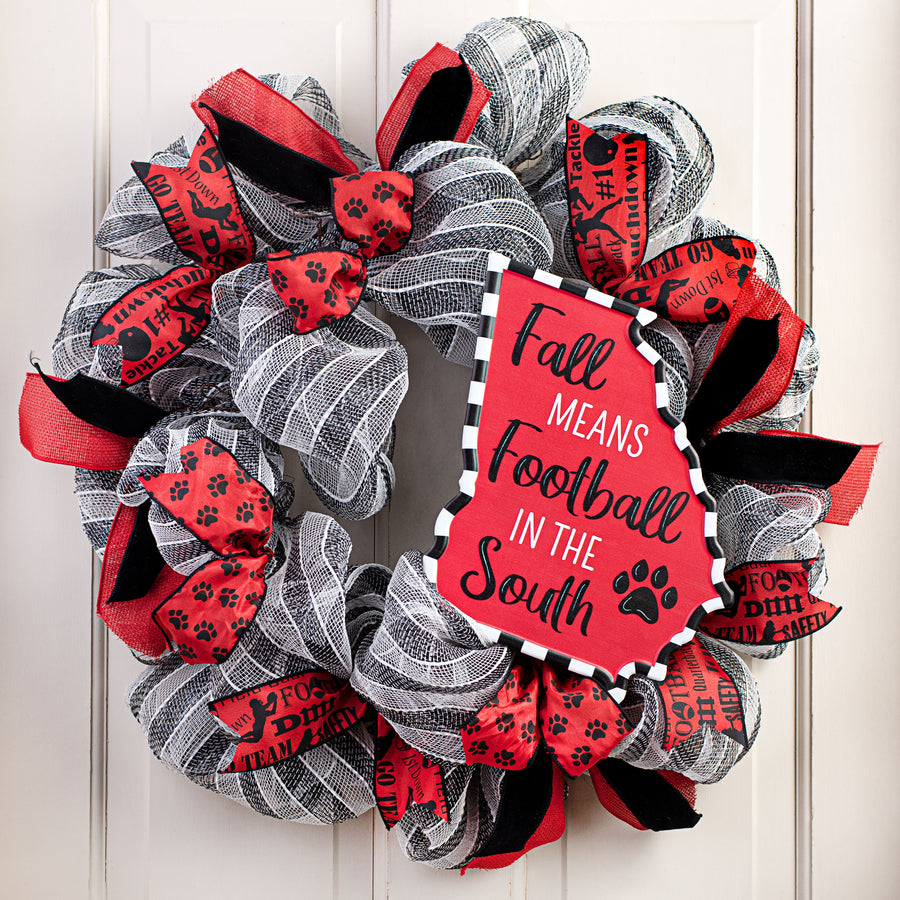 11" Metal Embossed Hanger: Fall Means Football Georgia Shape