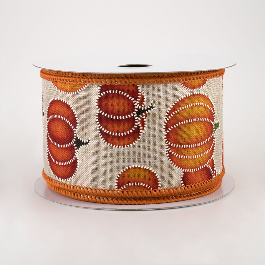 2.5" Stitch Pumpkin Ribbon: Natural (10 Yards)