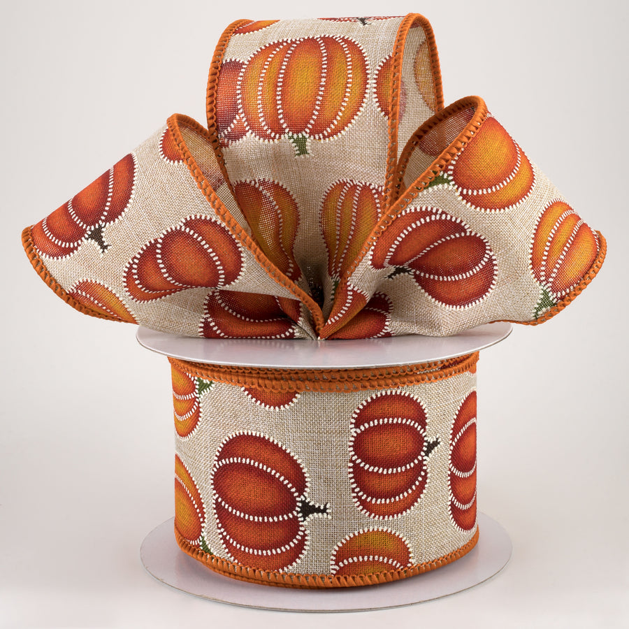 2.5" Stitch Pumpkin Ribbon: Natural (10 Yards)