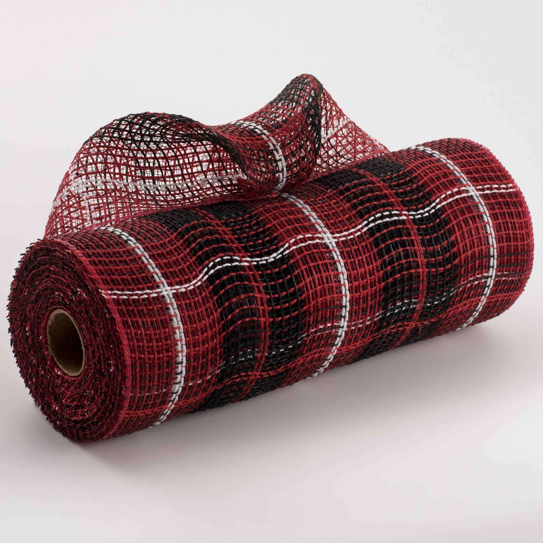 10" Faux Jute Large Plaid Mesh: Red, Black, White