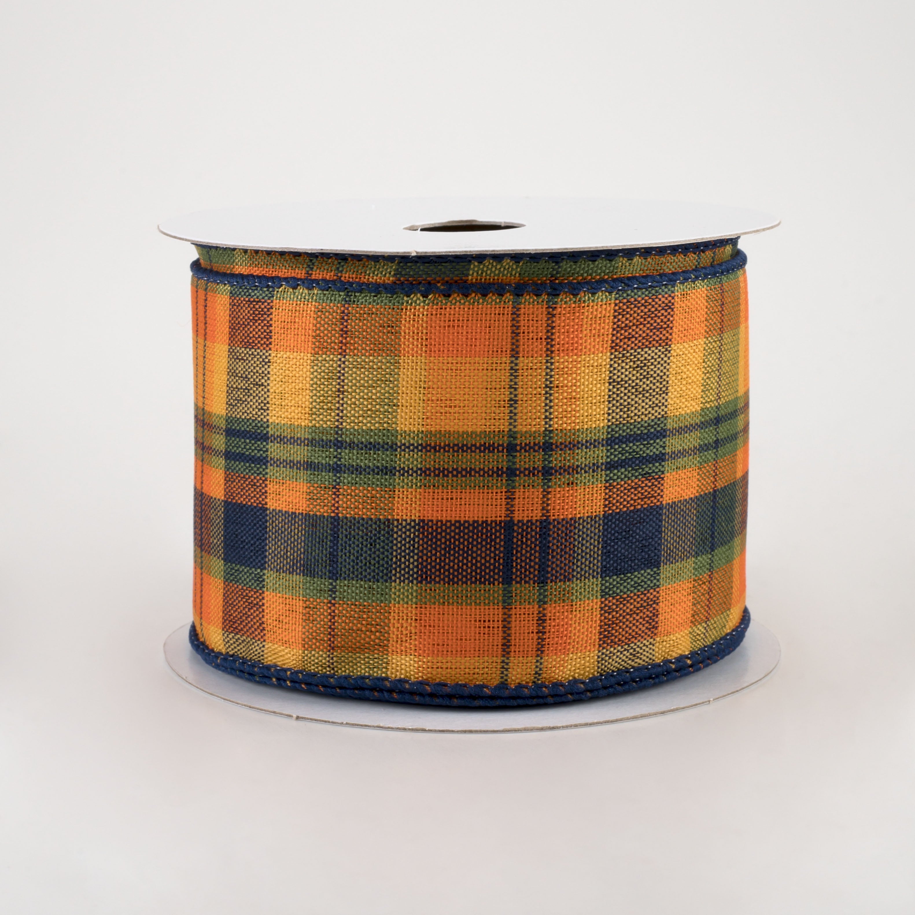 2.5" Jamie Plaid Ribbon: Orange, Navy, Green (10 Yards)