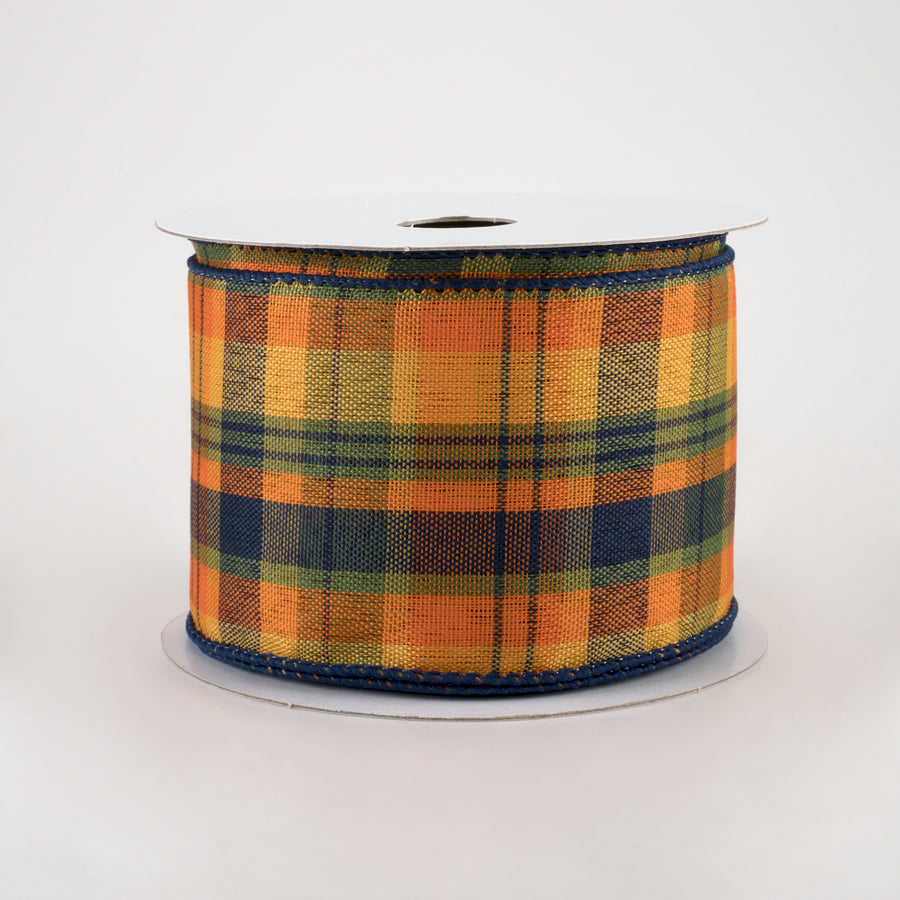 2.5" Jamie Plaid Ribbon: Orange, Navy, Green (10 Yards)