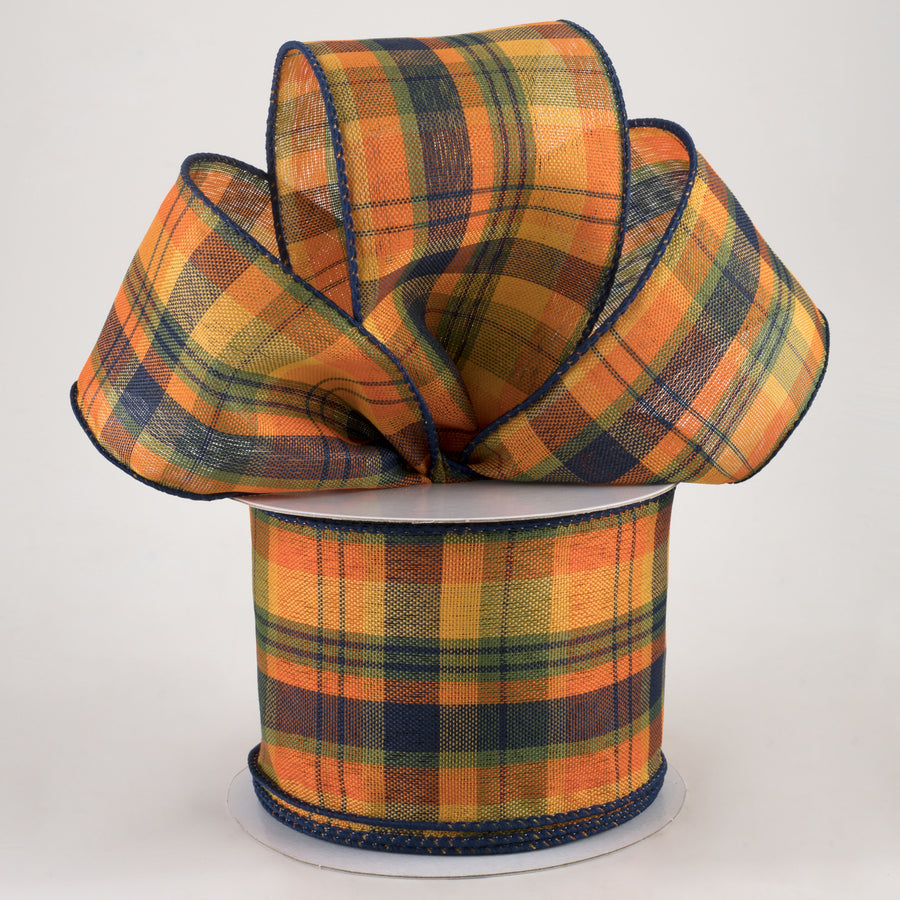2.5" Jamie Plaid Ribbon: Orange, Navy, Green (10 Yards)
