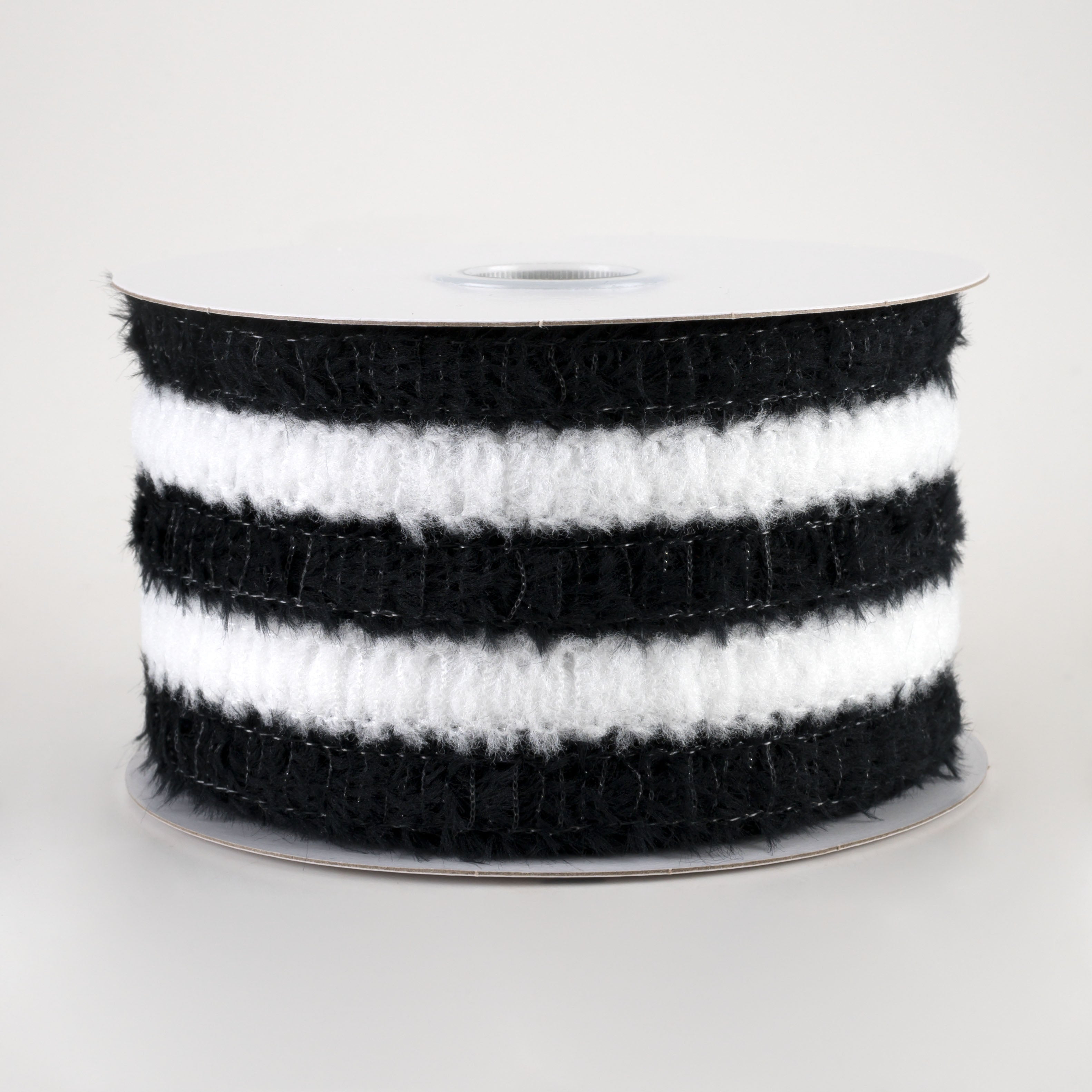 2.5" Fuzzy Stripes Ribbon: Black & White (10 Yards)