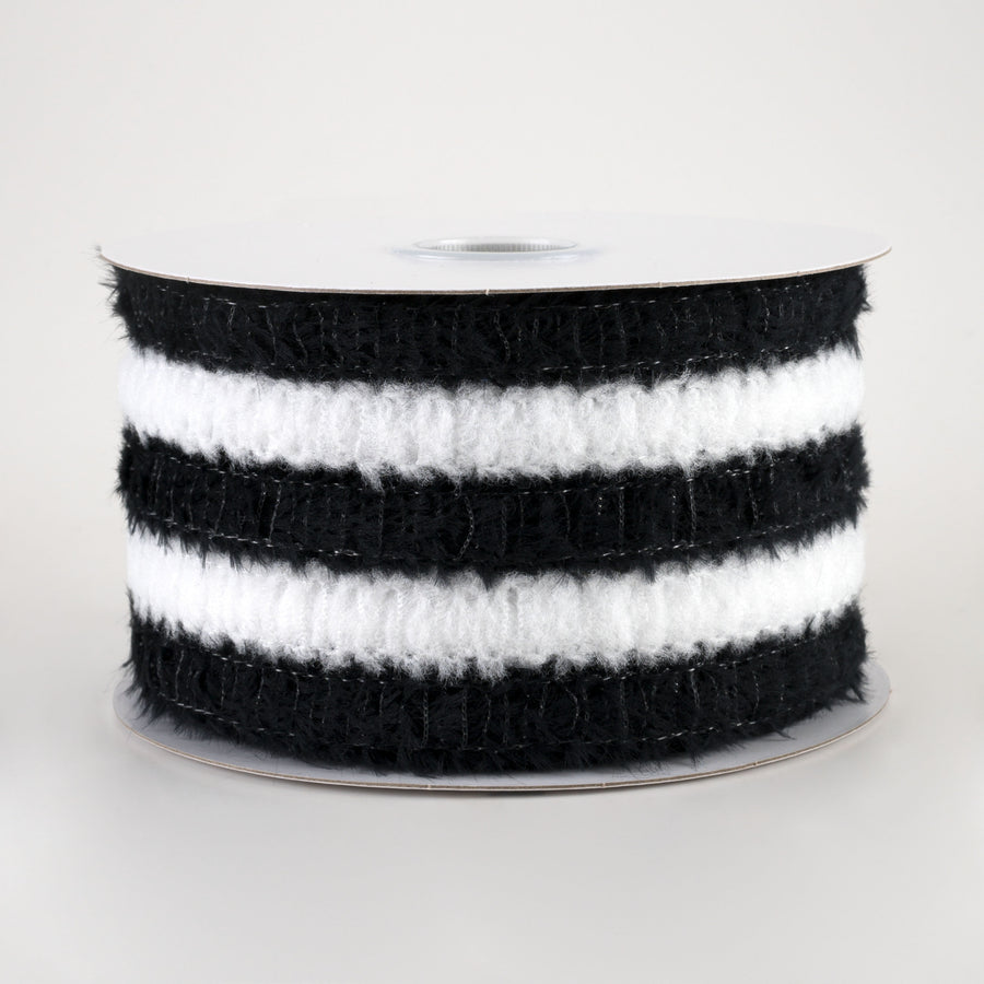 2.5" Fuzzy Stripes Ribbon: Black & White (10 Yards)
