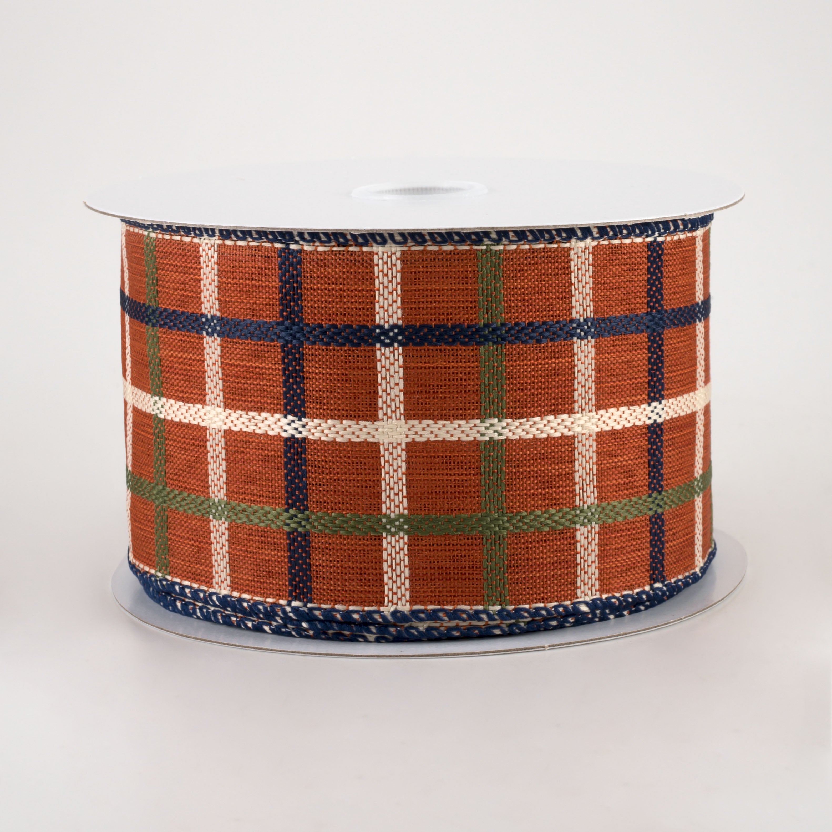 2.5" Woven Trellis Ribbon: Rust, Moss, Navy, Cream (10 Yards)