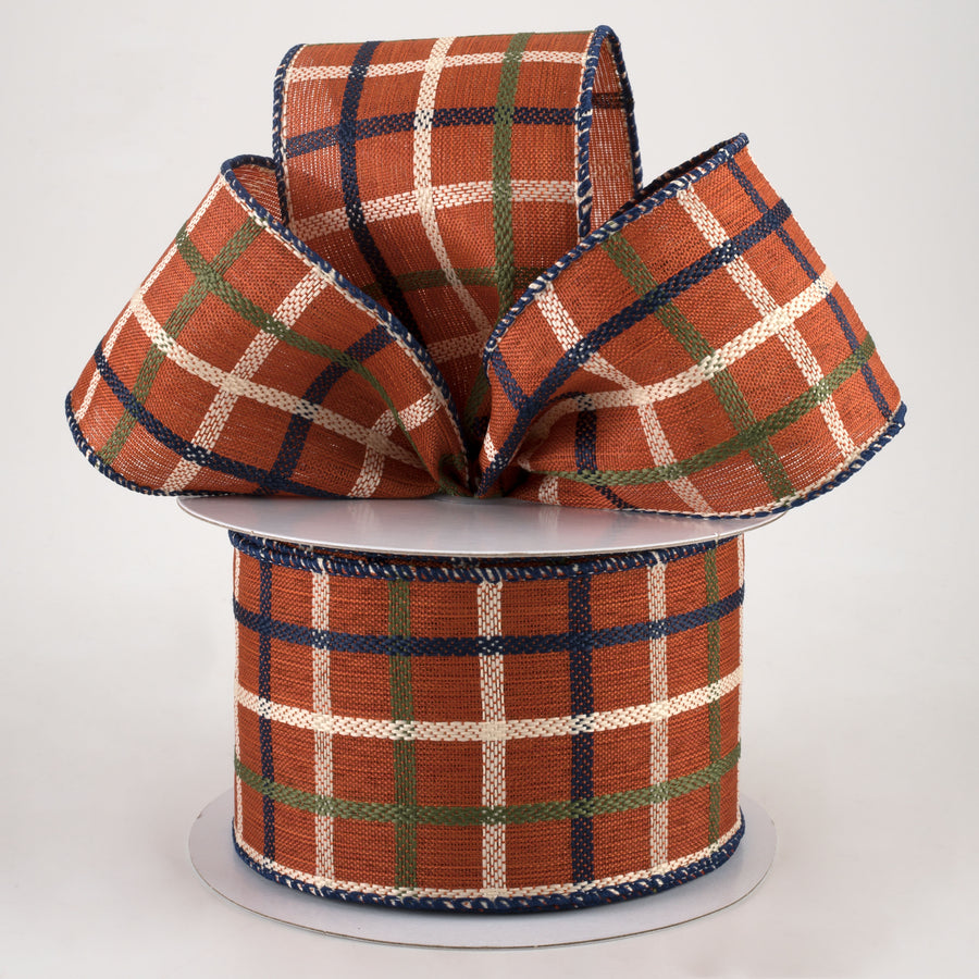 2.5" Woven Trellis Ribbon: Rust, Moss, Navy, Cream (10 Yards)