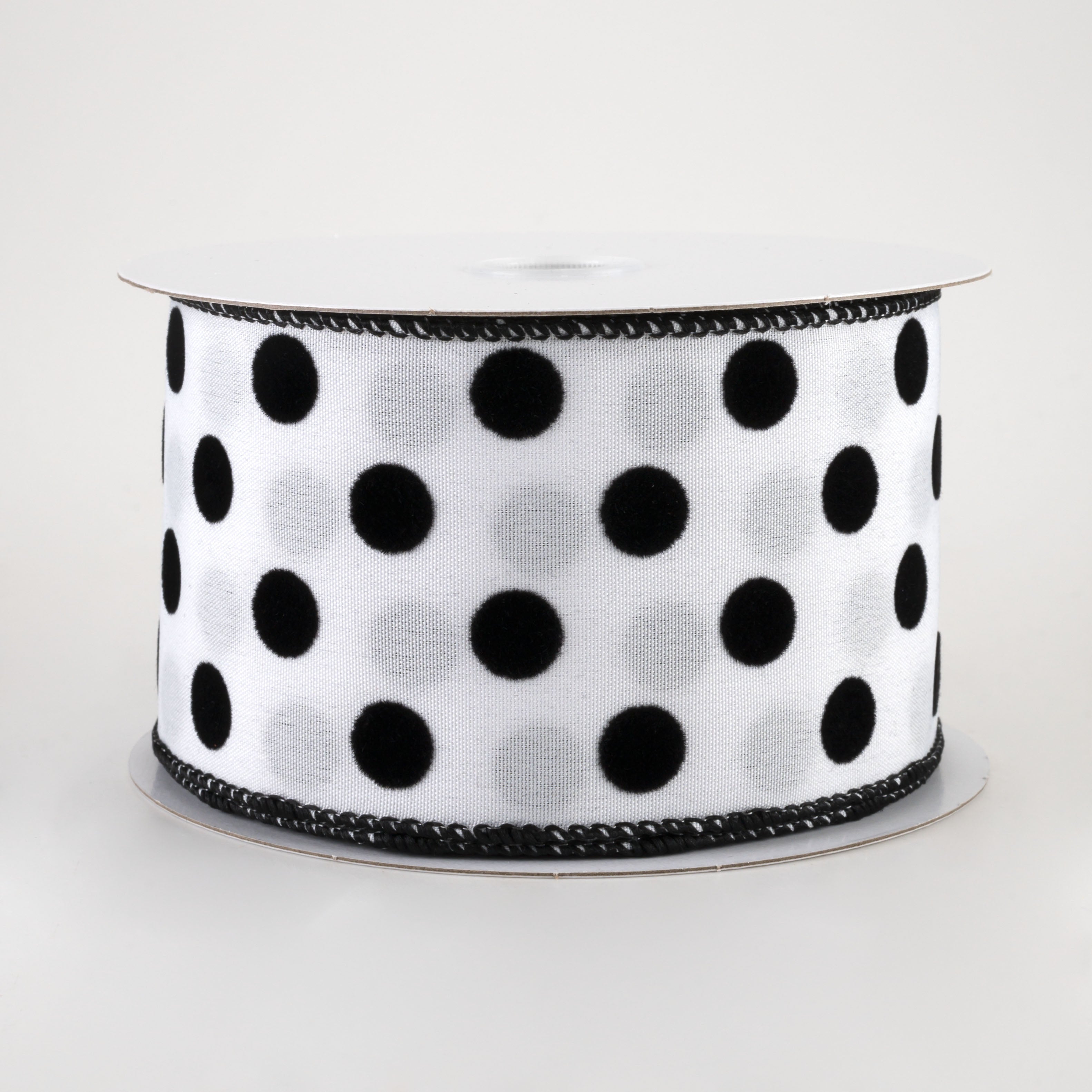 2.5" Flocked Dots Ribbon: White & Black (10 Yards)