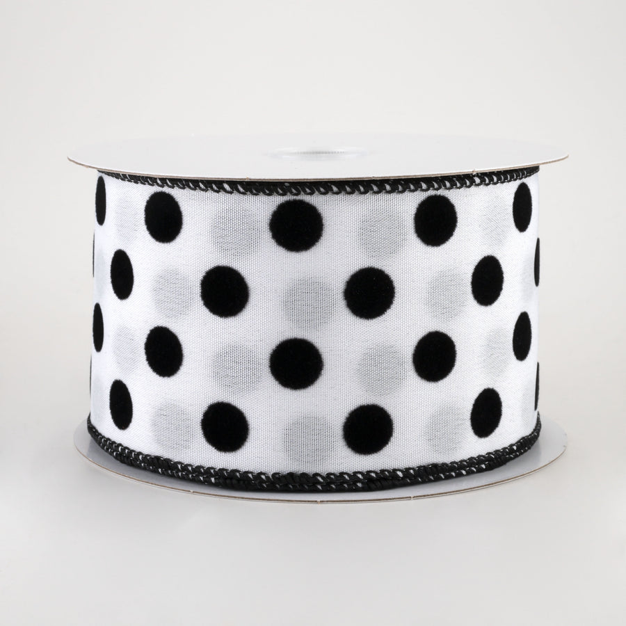 2.5" Flocked Dots Ribbon: White & Black (10 Yards)